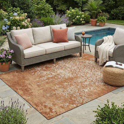 5' X 8' Orange And Beige Oriental Washable Indoor Outdoor Area Rug HomeRoots
