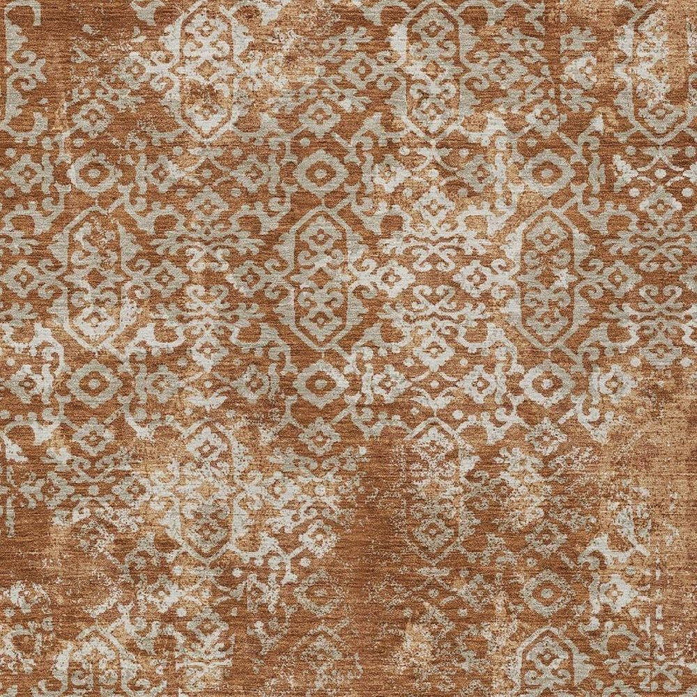 5' X 8' Orange And Beige Oriental Washable Indoor Outdoor Area Rug HomeRoots