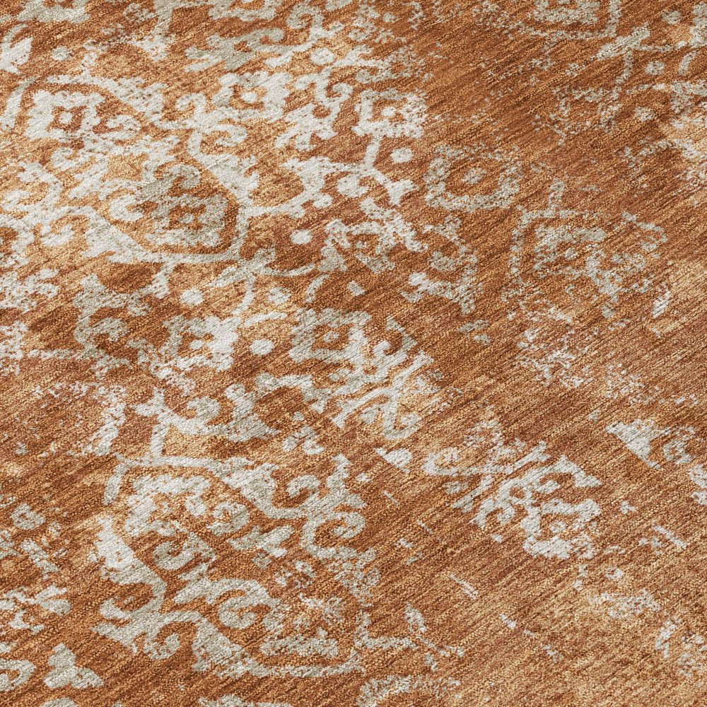 8' Orange And Beige Round Oriental Washable Indoor Outdoor Area Rug HomeRoots