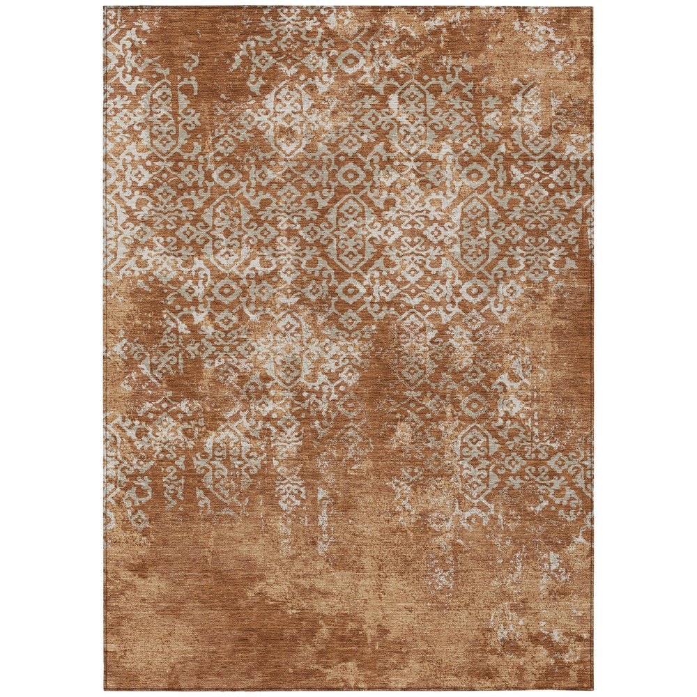 8' X 10' Orange And Beige Oriental Washable Indoor Outdoor Area Rug HomeRoots