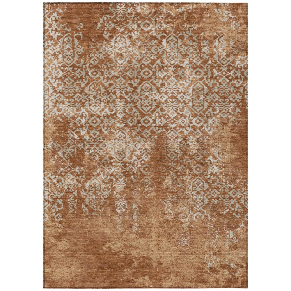 8' X 10' Orange And Beige Oriental Washable Indoor Outdoor Area Rug HomeRoots