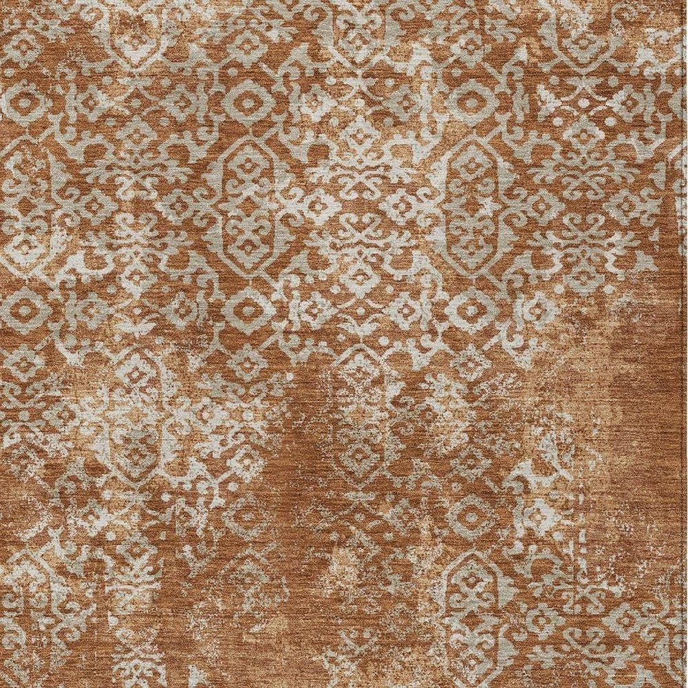 8' X 10' Orange And Beige Oriental Washable Indoor Outdoor Area Rug HomeRoots