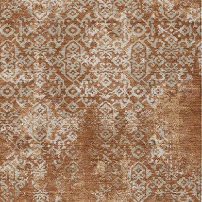 8' X 10' Orange And Beige Oriental Washable Indoor Outdoor Area Rug HomeRoots