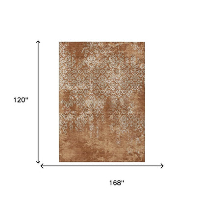 10' X 14' Orange And Beige Oriental Washable Indoor Outdoor Area Rug HomeRoots