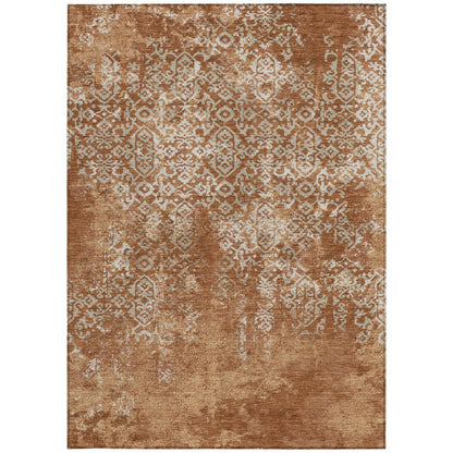 10' X 14' Orange And Beige Oriental Washable Indoor Outdoor Area Rug HomeRoots