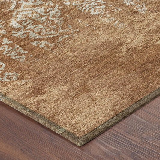 10' X 14' Orange And Beige Oriental Washable Indoor Outdoor Area Rug HomeRoots