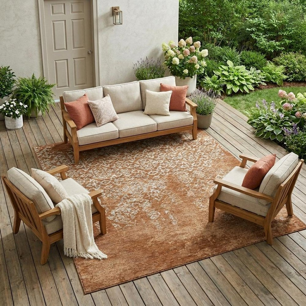 10' X 14' Orange And Beige Oriental Washable Indoor Outdoor Area Rug HomeRoots