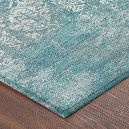 5' X 8' Teal Blue And Brown Oriental Washable Indoor Outdoor Area Rug HomeRoots