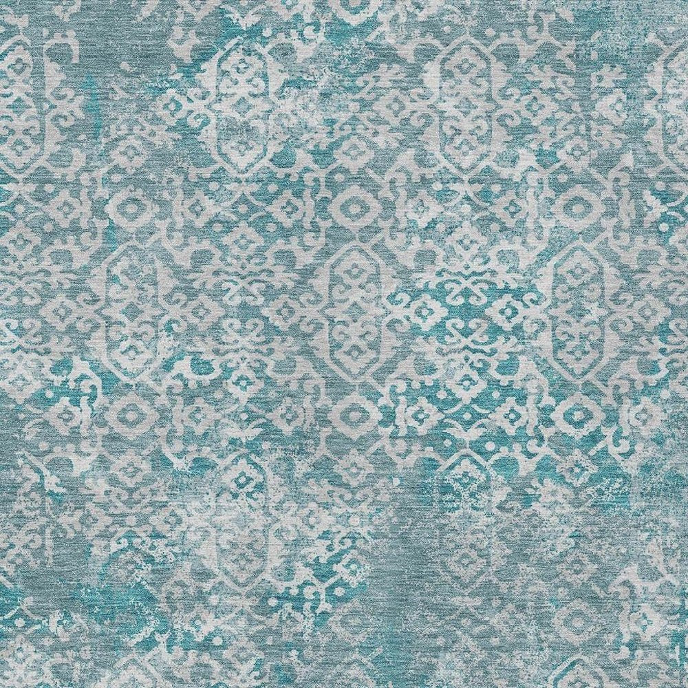 5' X 8' Teal Blue And Brown Oriental Washable Indoor Outdoor Area Rug HomeRoots
