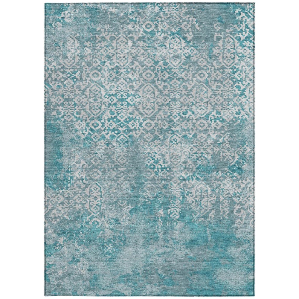 8' X 10' Teal Blue And Brown Oriental Washable Indoor Outdoor Area Rug HomeRoots