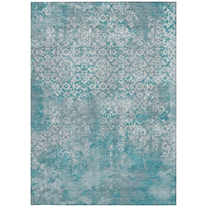 8' X 10' Teal Blue And Brown Oriental Washable Indoor Outdoor Area Rug HomeRoots