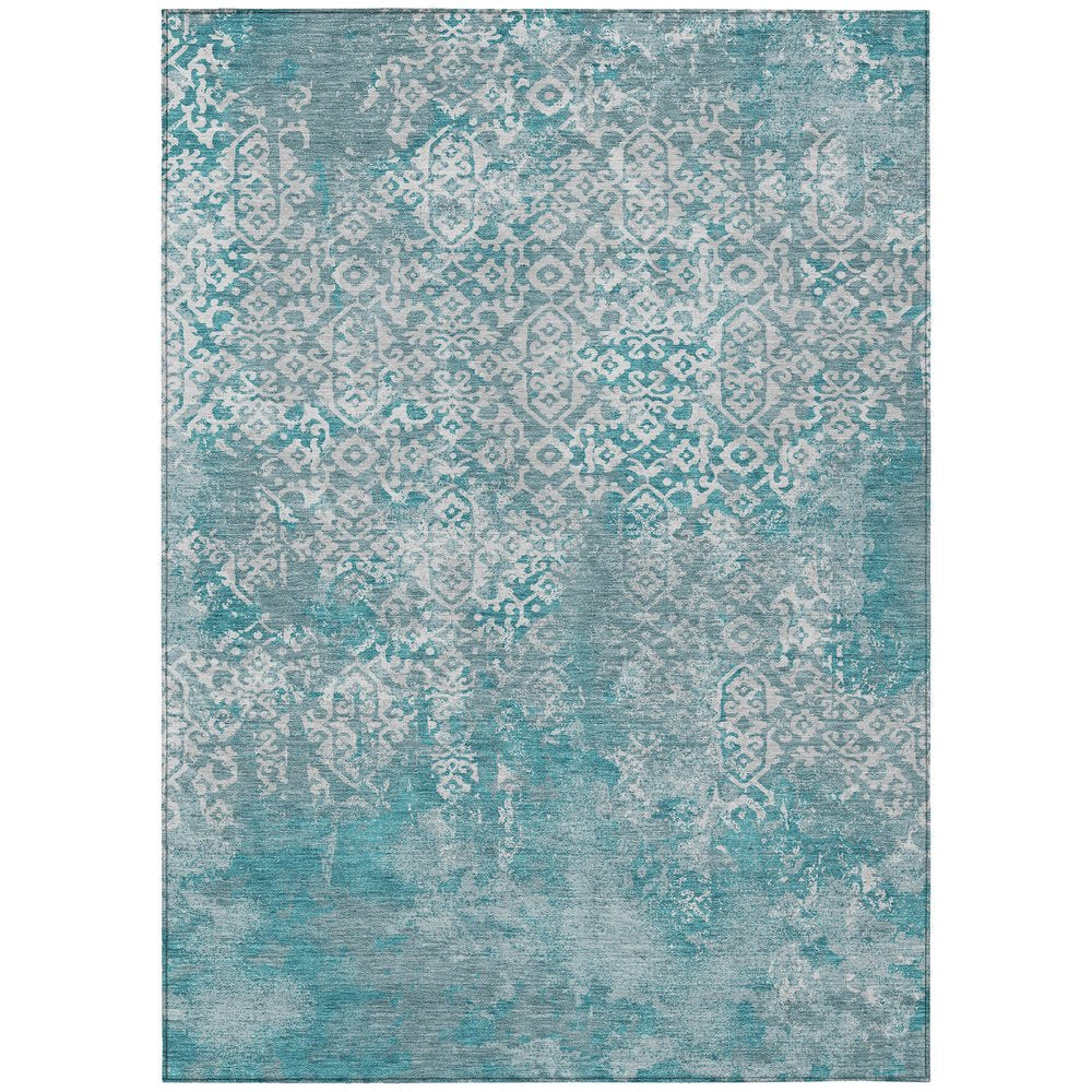 8' X 10' Teal Blue And Brown Oriental Washable Indoor Outdoor Area Rug HomeRoots