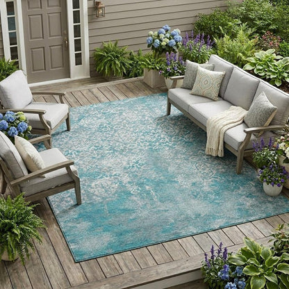 8' X 10' Teal Blue And Brown Oriental Washable Indoor Outdoor Area Rug HomeRoots