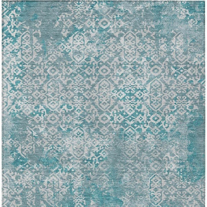10' X 14' Teal Blue And Brown Oriental Washable Indoor Outdoor Area Rug HomeRoots
