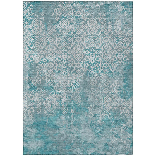 10' X 14' Teal Blue And Brown Oriental Washable Indoor Outdoor Area Rug HomeRoots