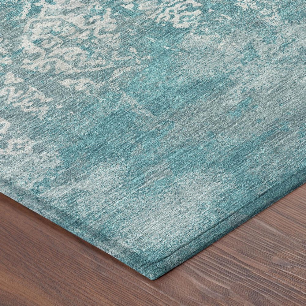 10' X 14' Teal Blue And Brown Oriental Washable Indoor Outdoor Area Rug HomeRoots