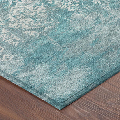 10' X 14' Teal Blue And Brown Oriental Washable Indoor Outdoor Area Rug HomeRoots