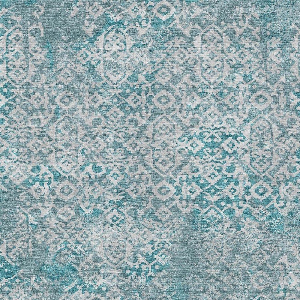 10' X 14' Teal Blue And Brown Oriental Washable Indoor Outdoor Area Rug HomeRoots
