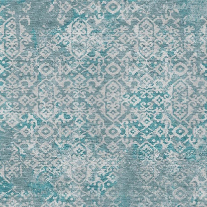 10' X 14' Teal Blue And Brown Oriental Washable Indoor Outdoor Area Rug HomeRoots