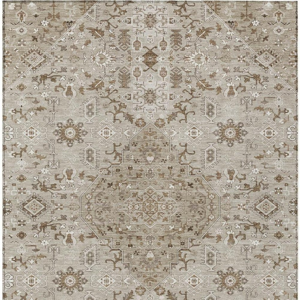5' X 8' Beige And Graphite Medallion Washable Indoor Outdoor Area Rug HomeRoots