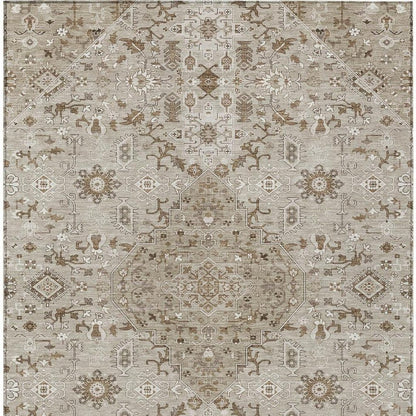 5' X 8' Beige And Graphite Medallion Washable Indoor Outdoor Area Rug HomeRoots