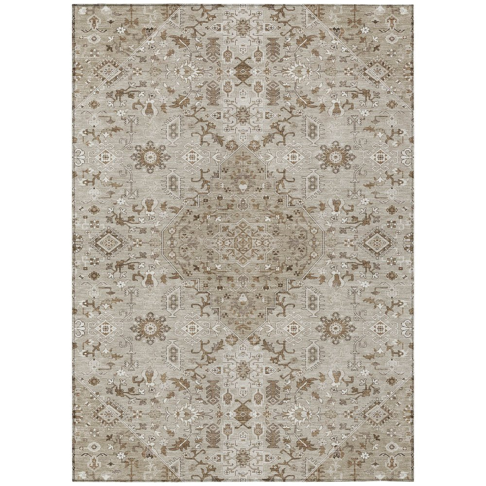 5' X 8' Beige And Graphite Medallion Washable Indoor Outdoor Area Rug HomeRoots