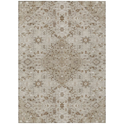 5' X 8' Beige And Graphite Medallion Washable Indoor Outdoor Area Rug HomeRoots