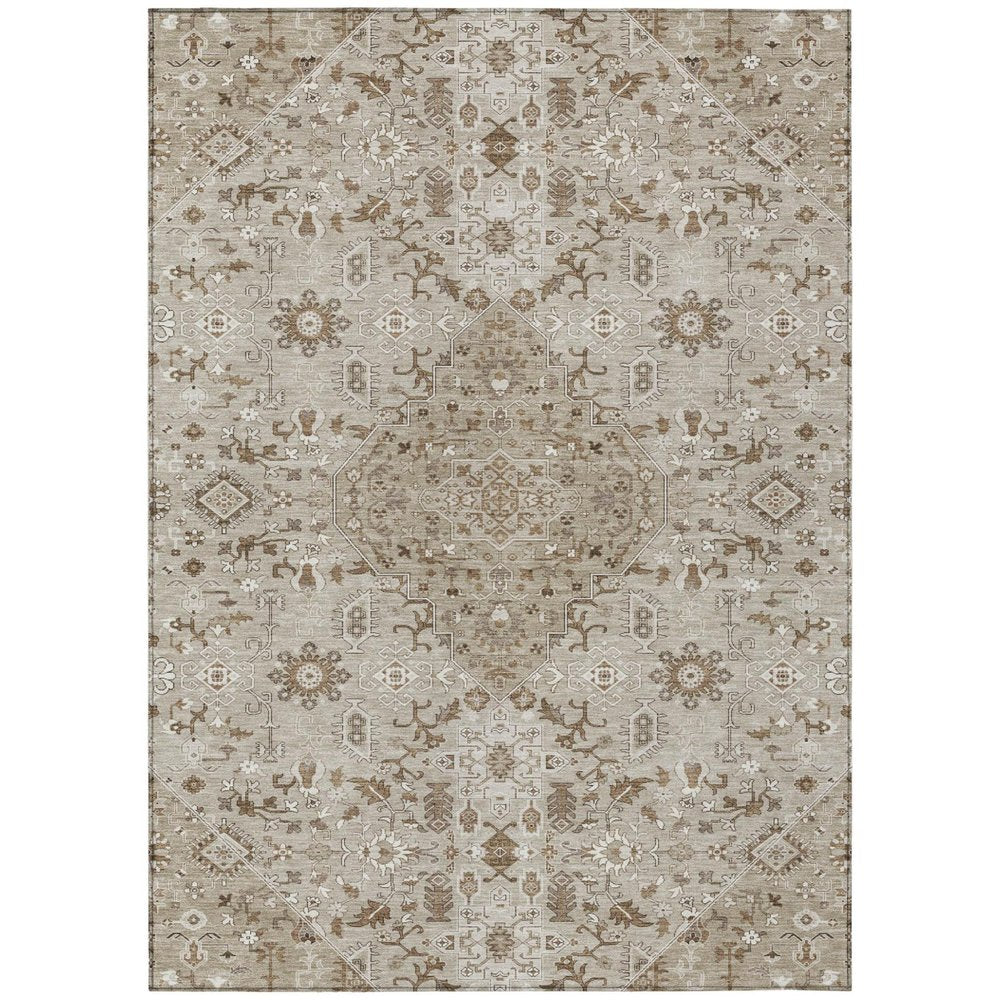 5' X 8' Beige And Graphite Medallion Washable Indoor Outdoor Area Rug HomeRoots