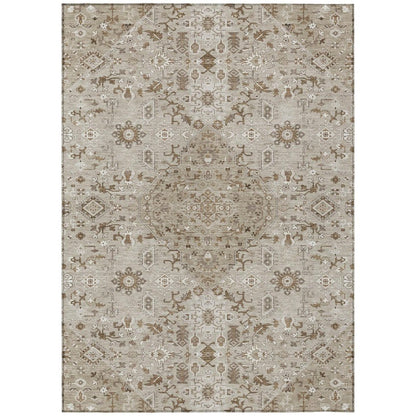 5' X 8' Beige And Graphite Medallion Washable Indoor Outdoor Area Rug HomeRoots