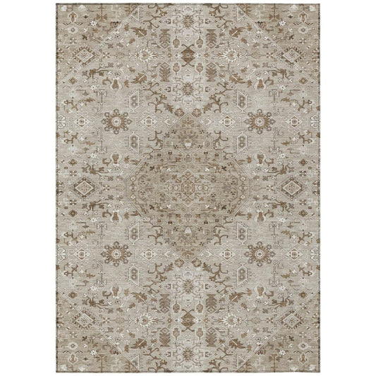 5' X 8' Beige And Graphite Medallion Washable Indoor Outdoor Area Rug HomeRoots