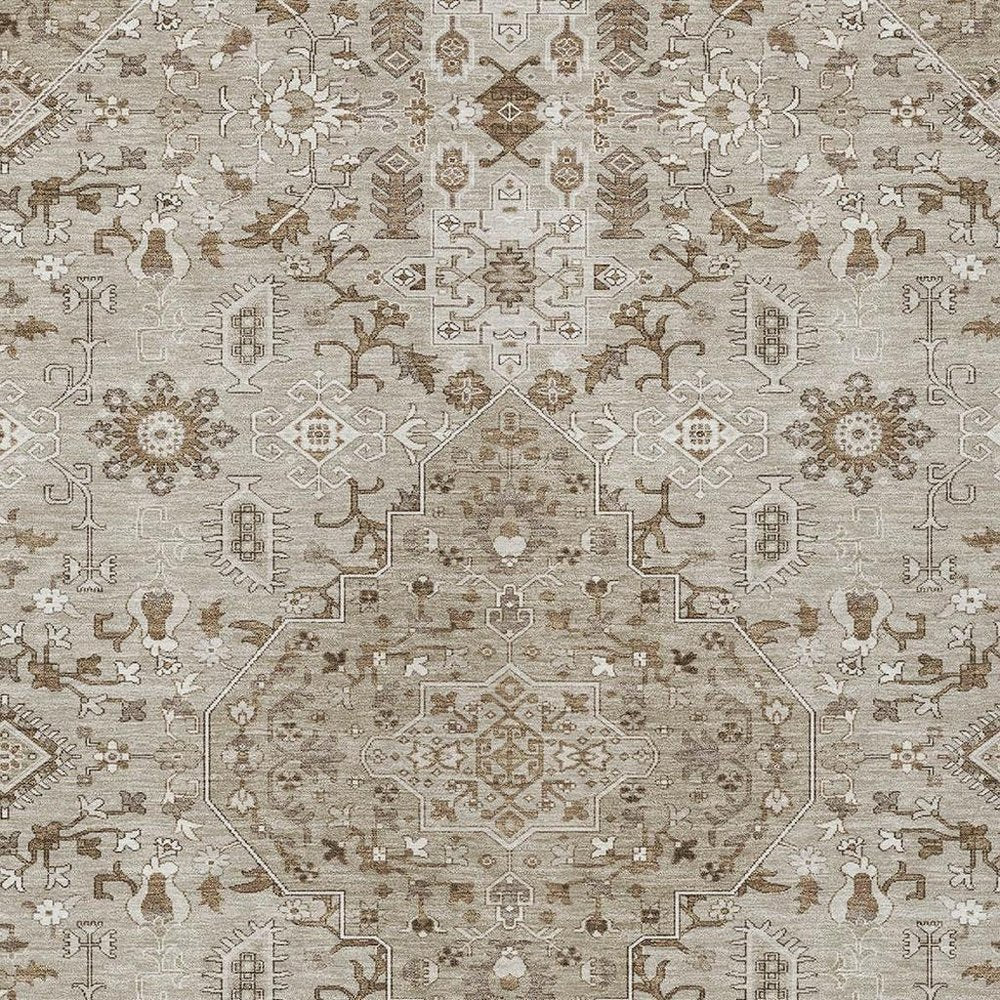 5' X 8' Beige And Graphite Medallion Washable Indoor Outdoor Area Rug HomeRoots