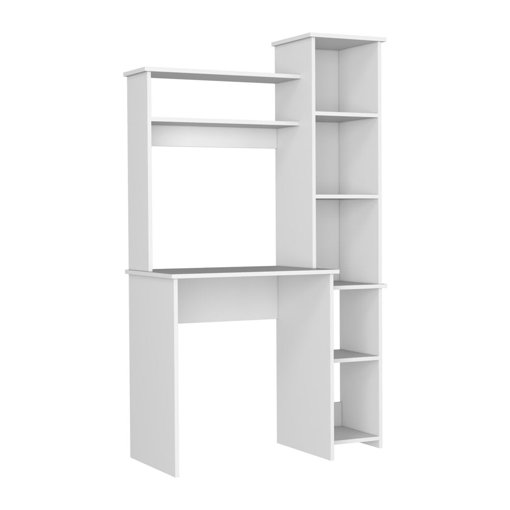 39" White Wood Pedestal Computer Desk With Hutch — view 3