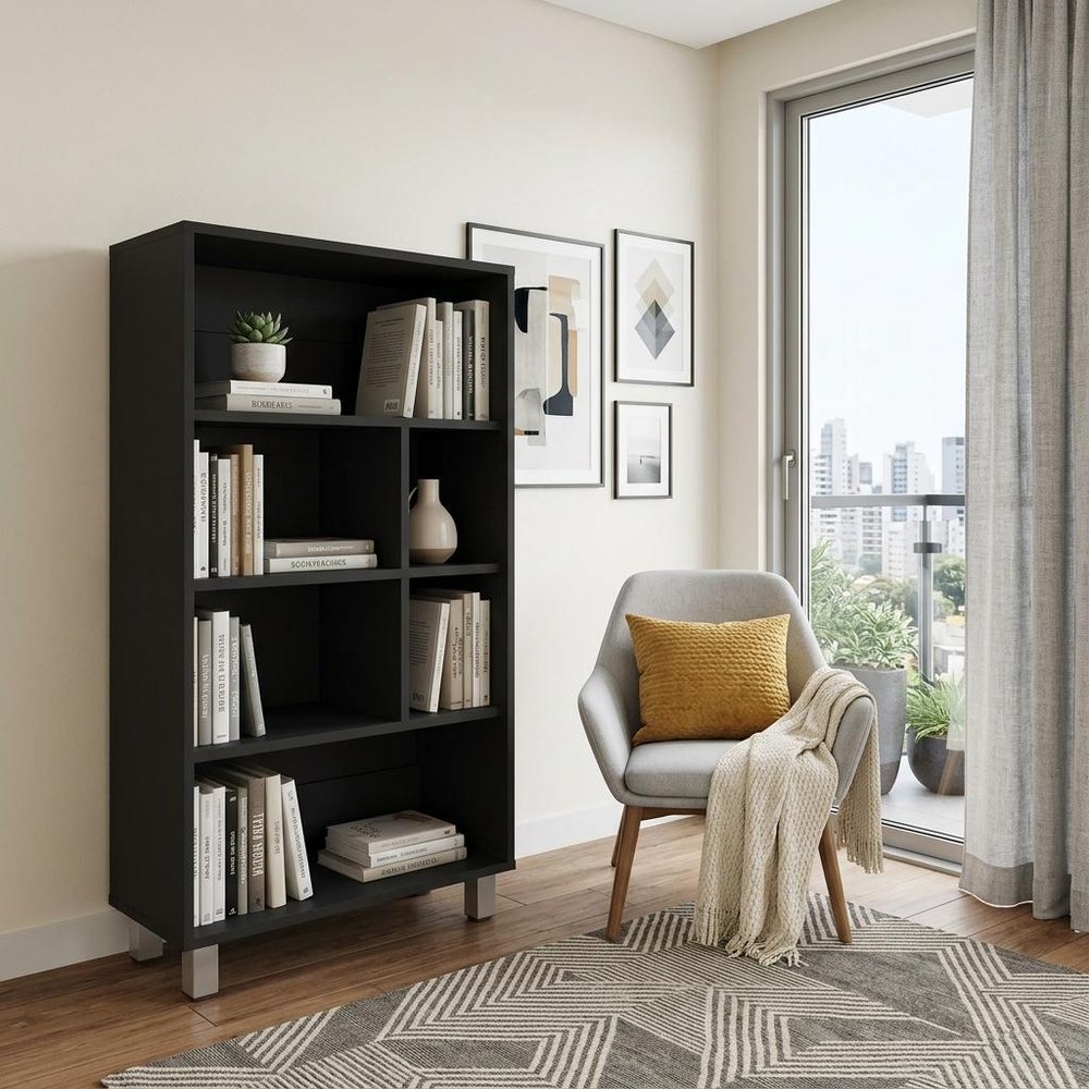 41" Black Wood Four Tier Bookcase — view 5