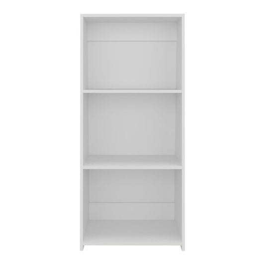 47" White Wood Three Tier Bookcase