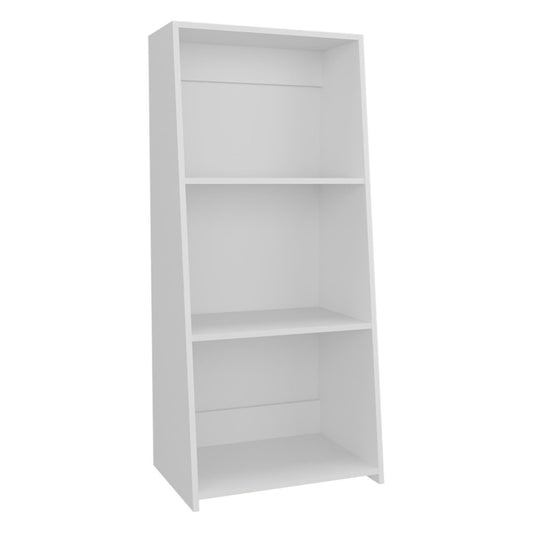 47" White Wood Three Tier Bookcase