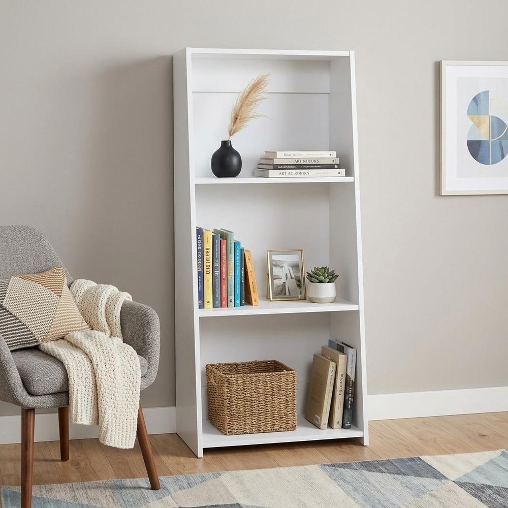 47" White Wood Three Tier Bookcase HomeRoots