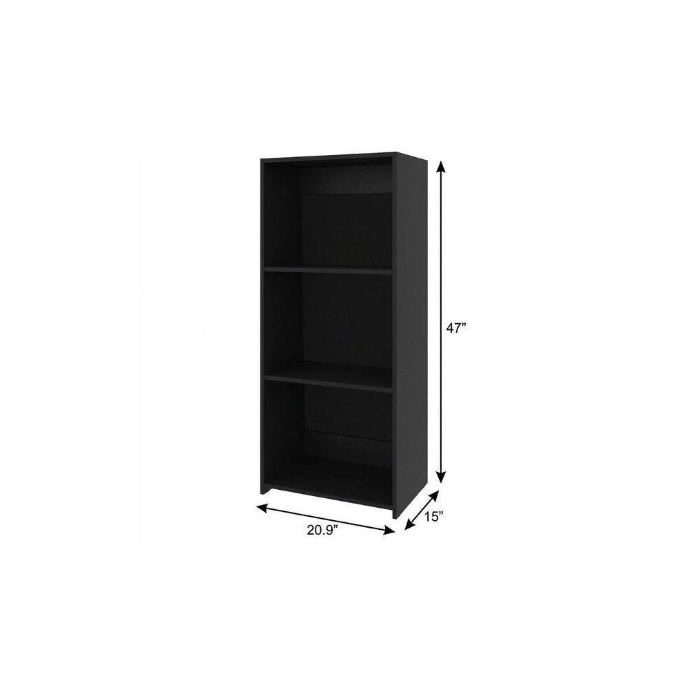 47" Black Wood Three Tier Bookcase HomeRoots