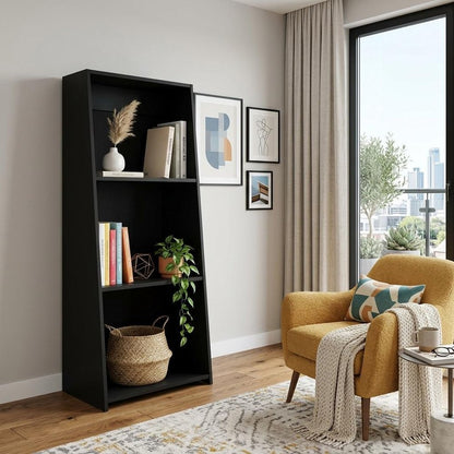 47" Black Wood Three Tier Bookcase HomeRoots
