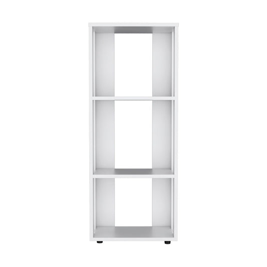 39" White Wood Three Tier Bookcase