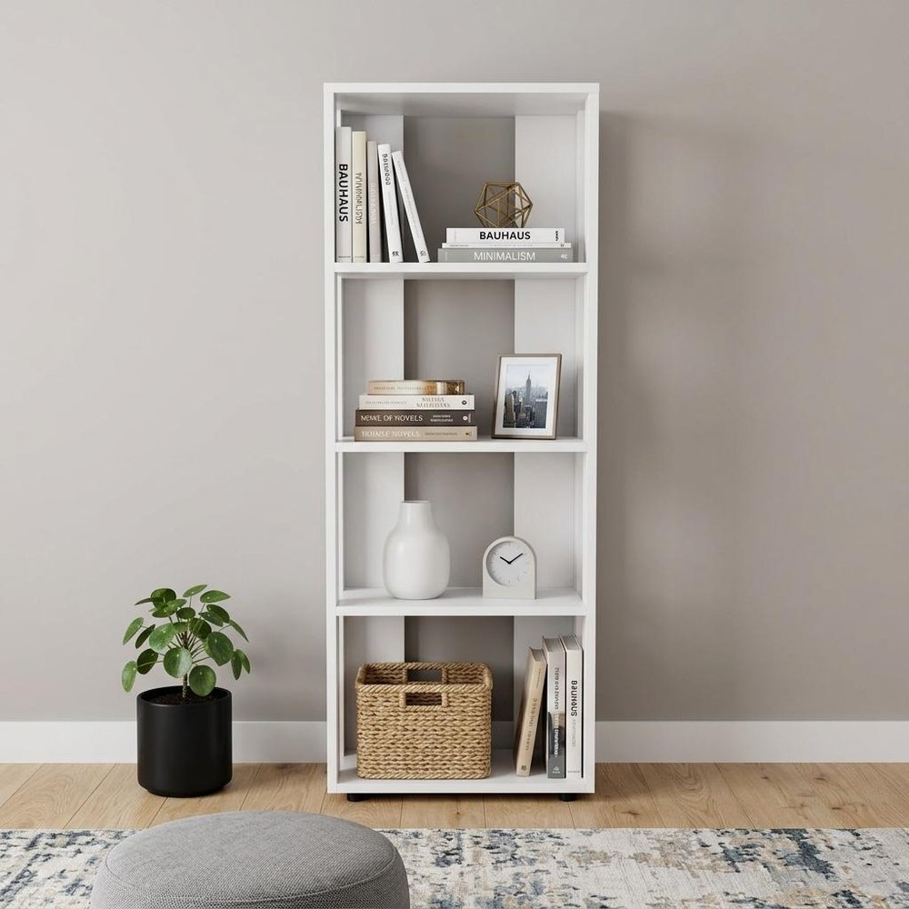 39" White Wood Three Tier Bookcase — view 5