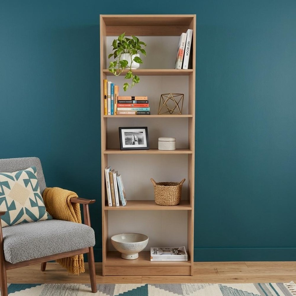 71" Beige Wood Five Tier Bookcase HomeRoots