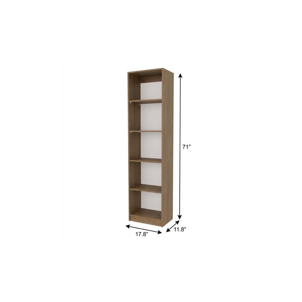 71" Beige Wood Five Tier Bookcase HomeRoots