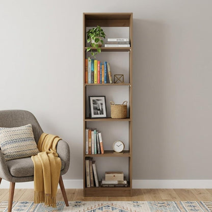 71" Beige Wood Five Tier Bookcase