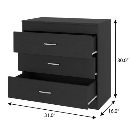 31" Black Wood Three Drawer Dresser