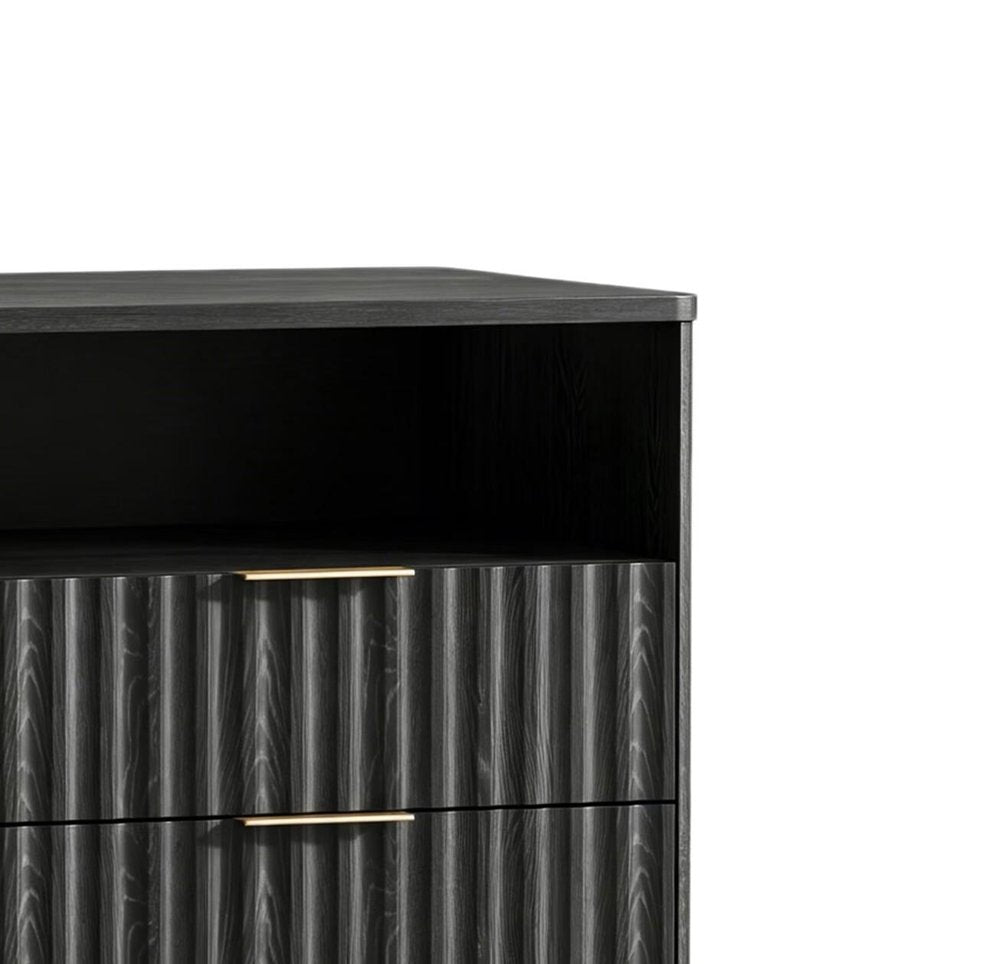 24" Brown Wood Ribbed Texture Two Drawer Nightstand — view 1