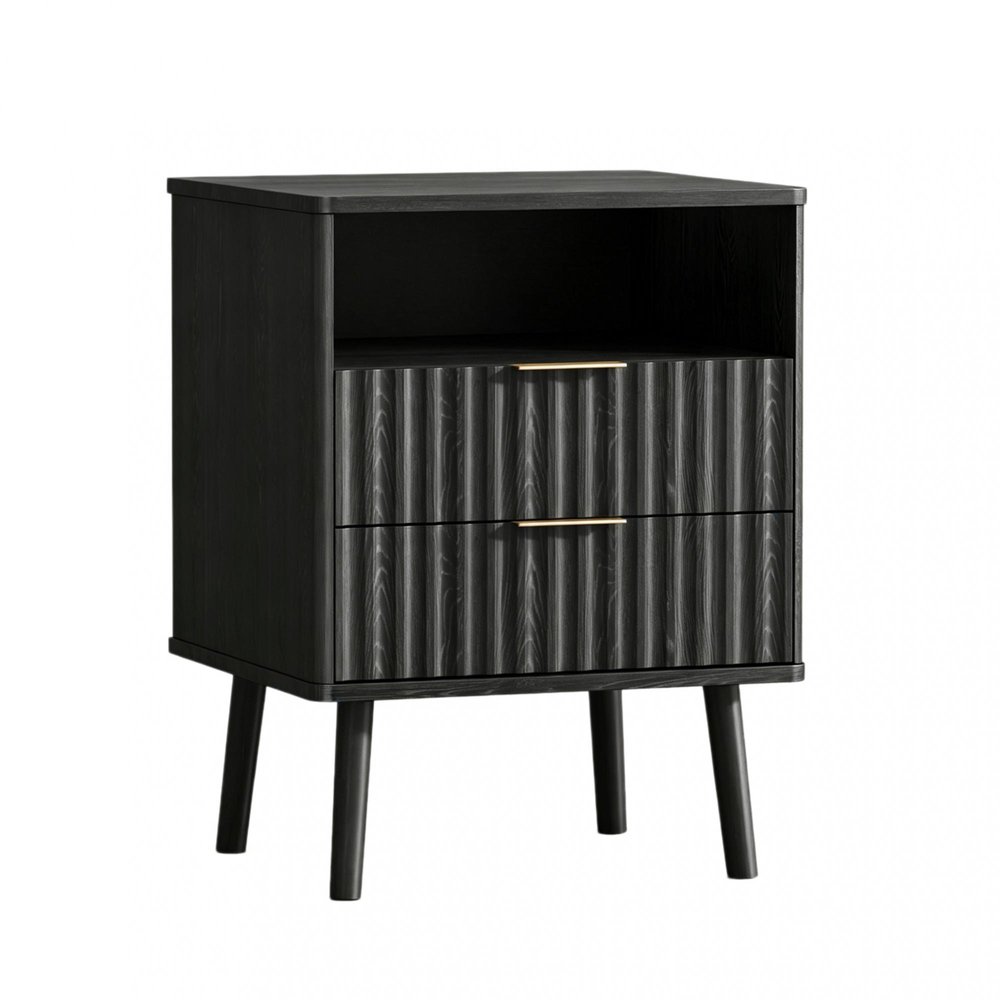 24" Brown Wood Ribbed Texture Two Drawer Nightstand HomeRoots
