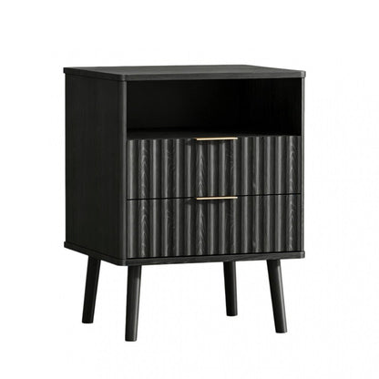 24" Brown Wood Ribbed Texture Two Drawer Nightstand HomeRoots