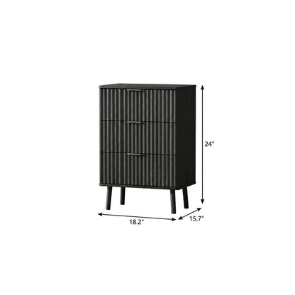 24" Black Wood Ribbed Texture Two Drawer Nightstand
