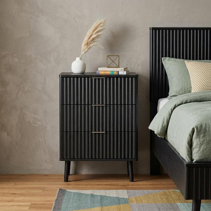 24" Brown Wood Ribbed Texture Two Drawer Nightstand HomeRoots