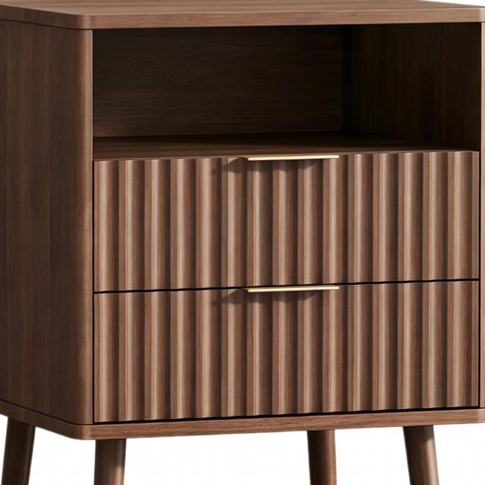 24" Black Wood Ribbed Texture Two Drawer Nightstand